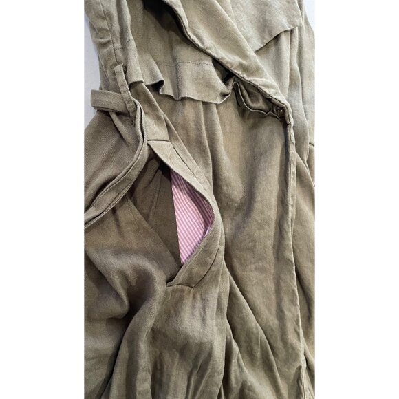 Anthropologie Trench Vest Womens M Olive Green Linen Blend Sleeveless Wrap Belt - Picture 12 of 16